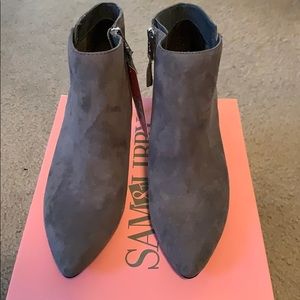 Gray Suede ankle boots. New w/ tag and box